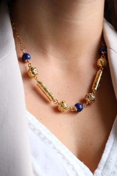 Kette Halskette GelbgoldLapis Lazuli