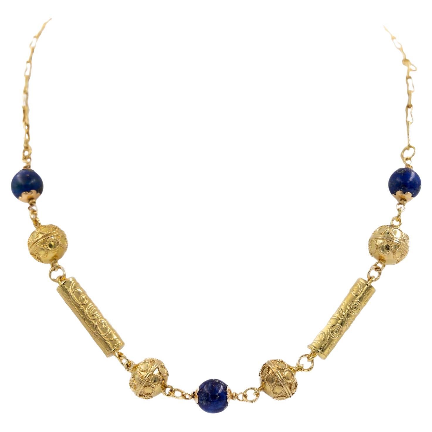Chain Necklace Yellow GoldLapis Lazuli