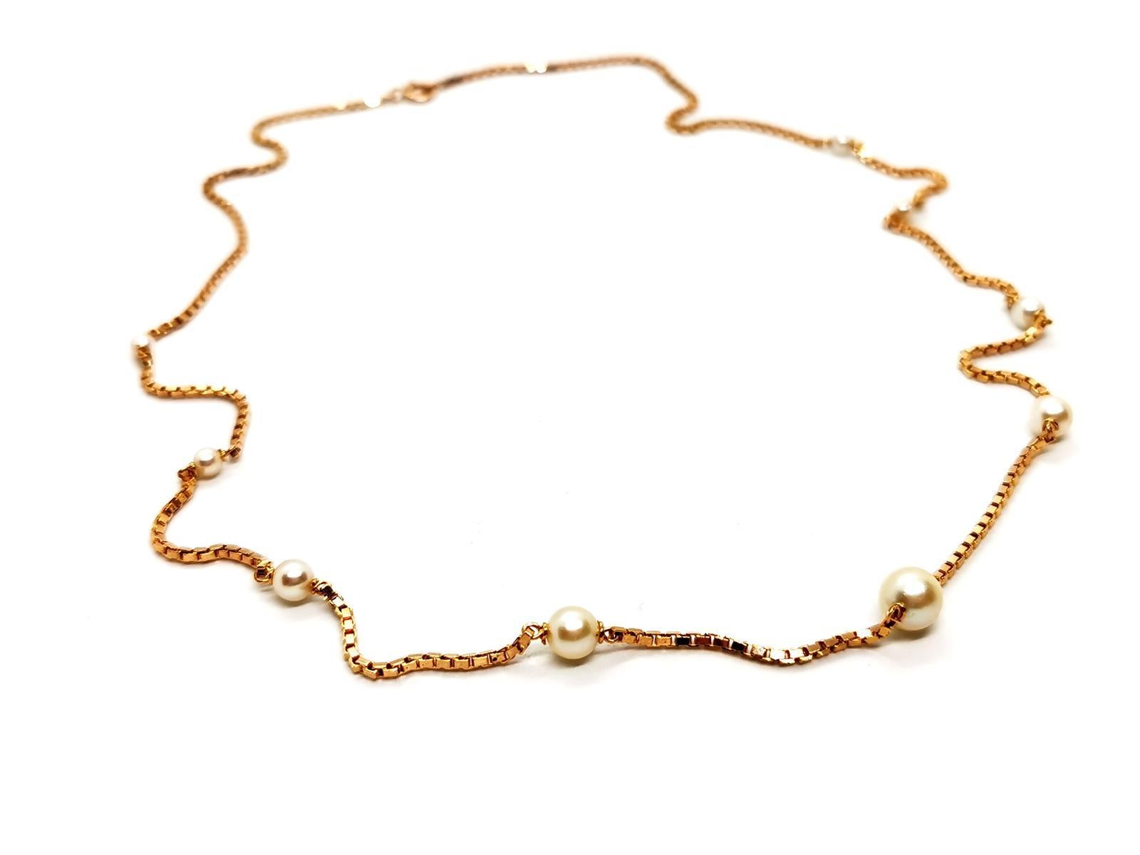 Chain Necklace Yellow Gold Pearl In Excellent Condition For Sale In PARIS, FR