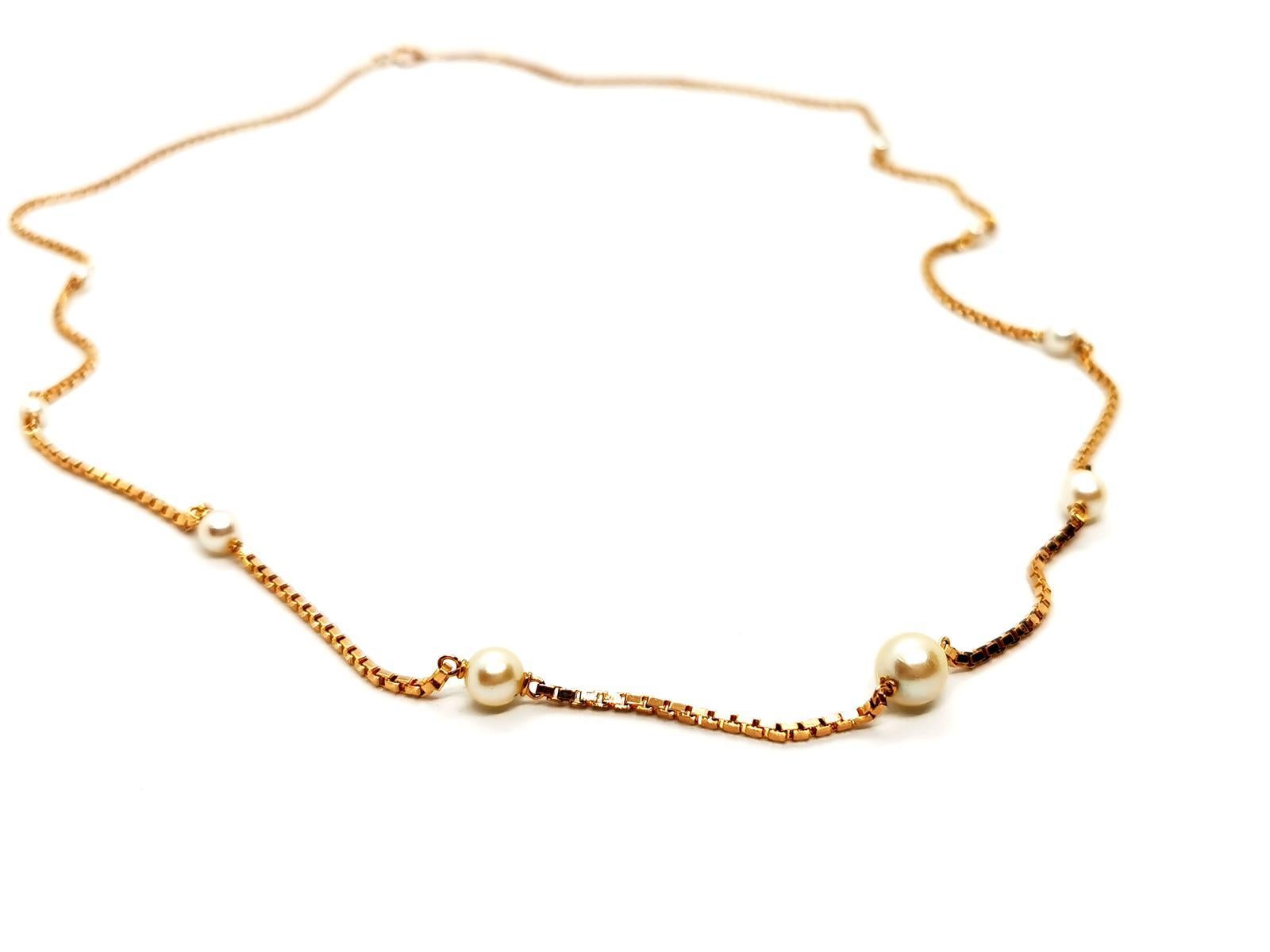 Chain Necklace Yellow Gold Pearl For Sale 1