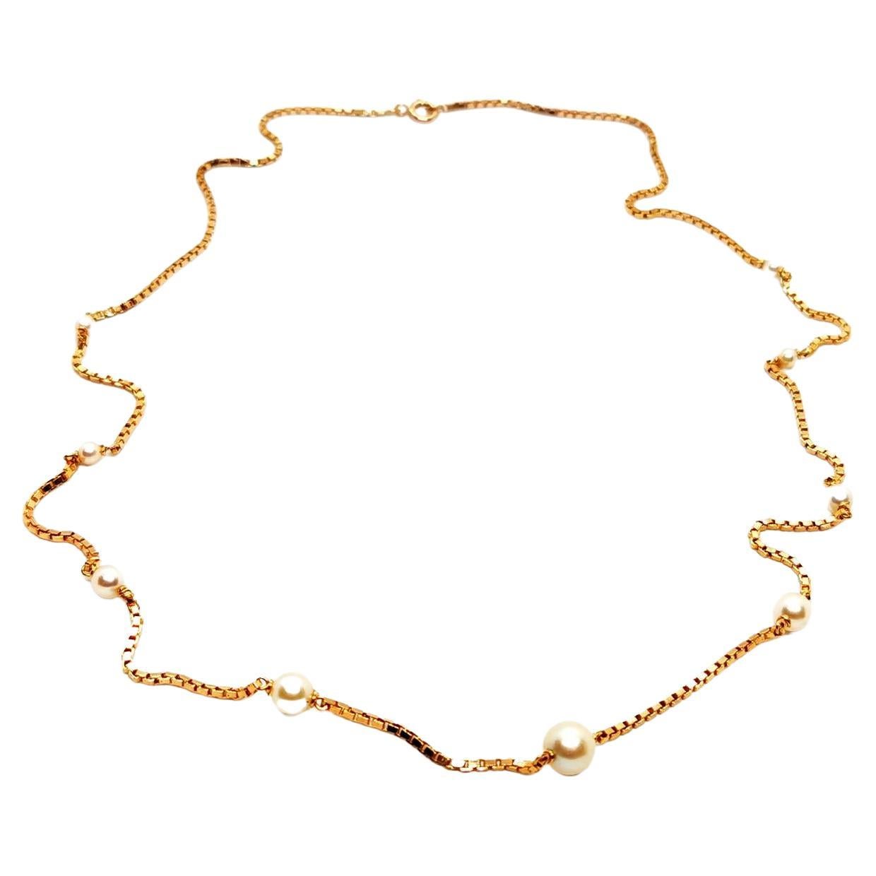 Chain Necklace Yellow Gold Pearl For Sale