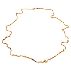 Vintage Chain Necklace Yellow Gold Pearl