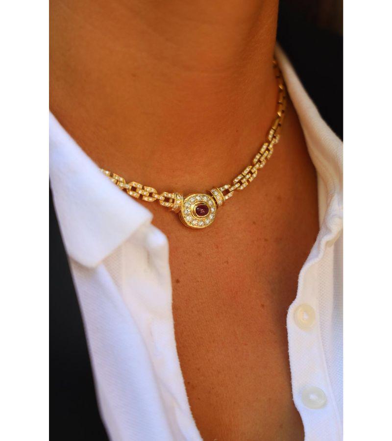 Cabochon Chain Necklace Yellow GoldRuby For Sale