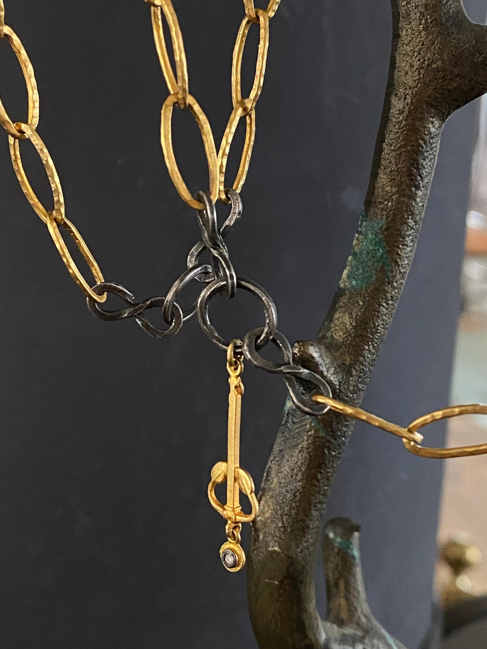 Women's or Men's Chain of Goldenhorn 24K Gold & Silver w/ Diamonds, by Kurtulan Jewellery For Sale