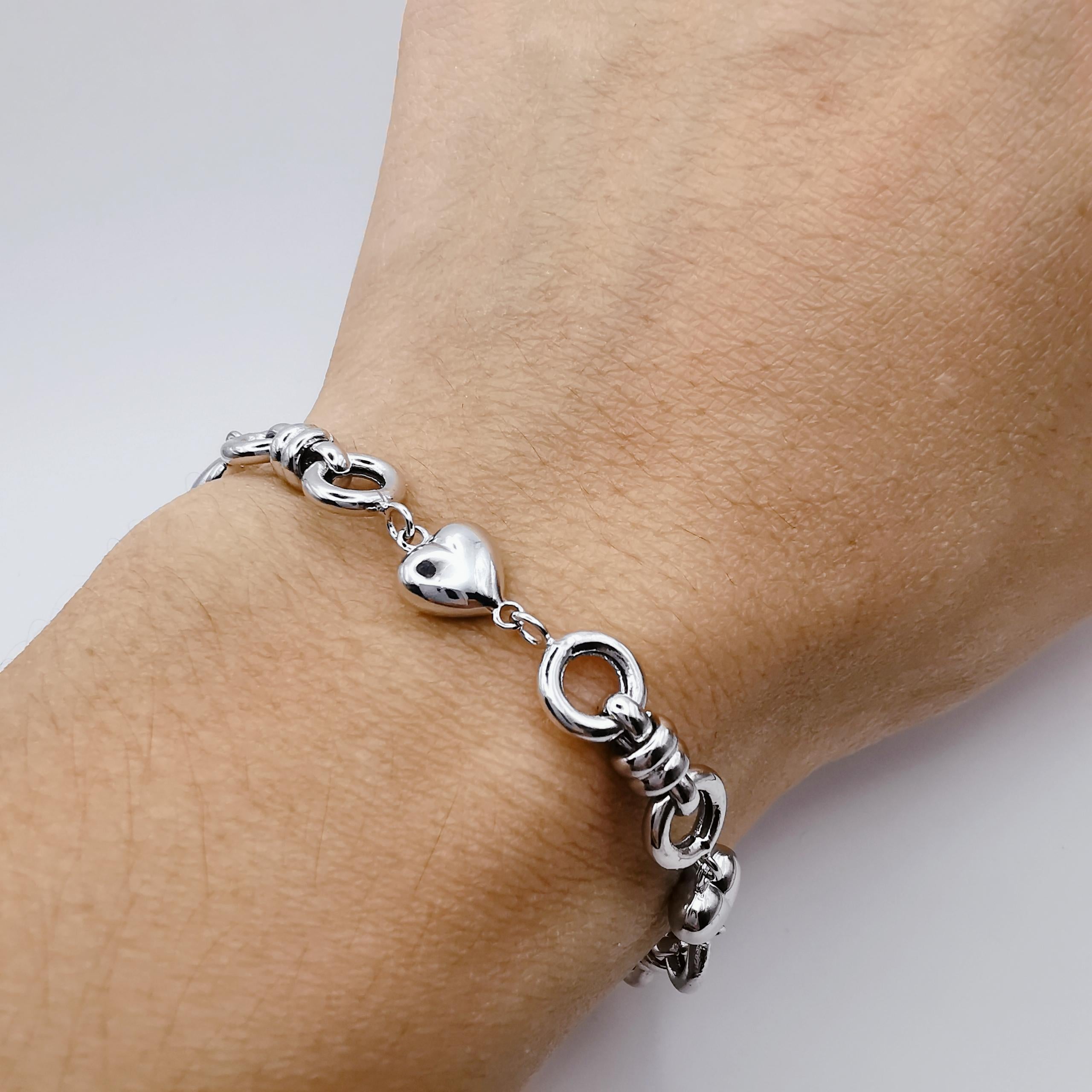 Chain of Hearts Bracelet in 18K White Gold For Sale 2