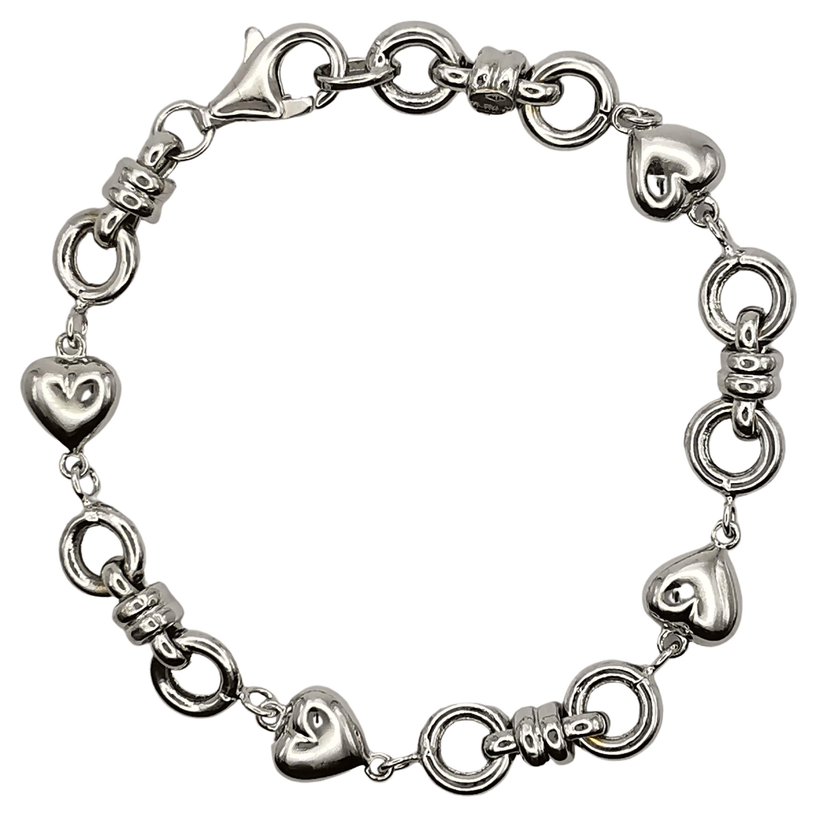 Chain of Hearts Bracelet in 18K White Gold For Sale