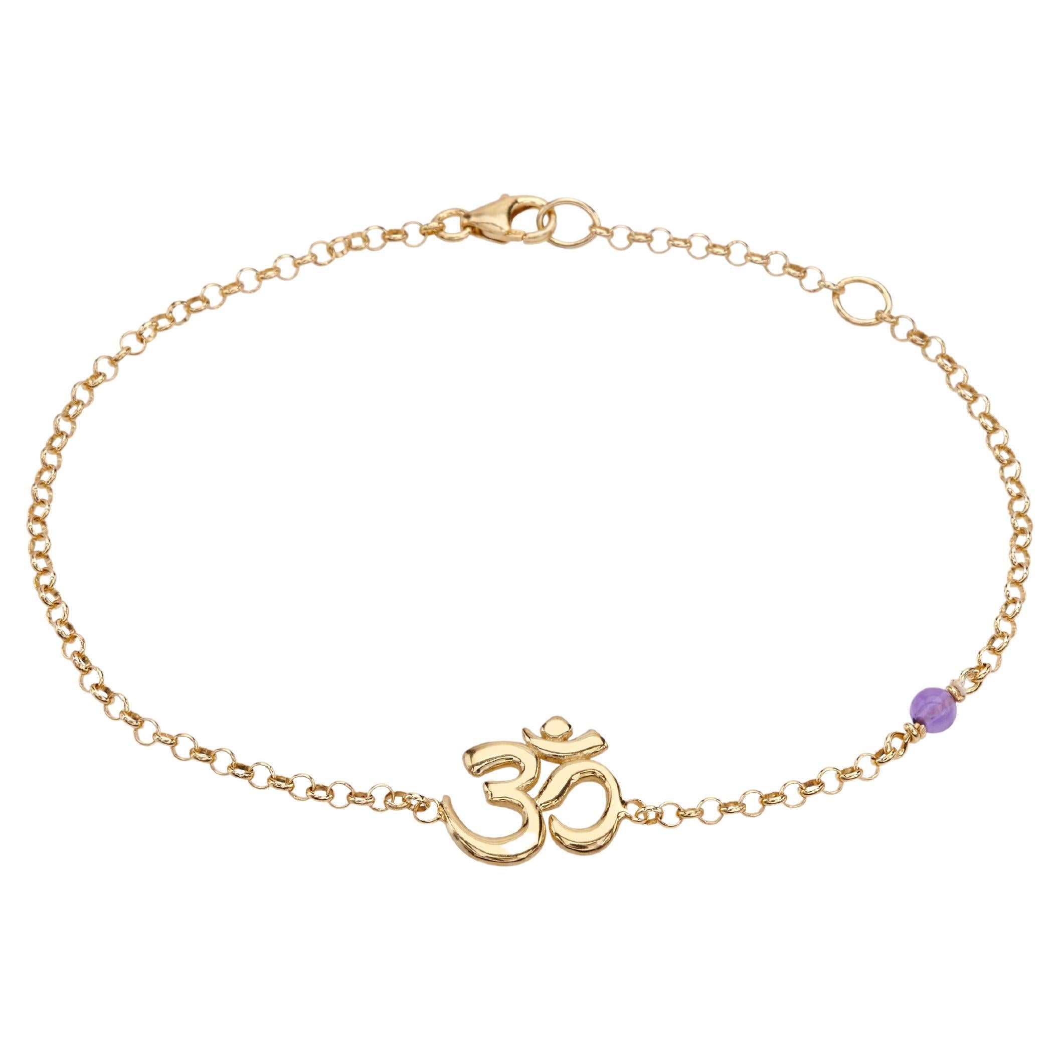 Kette Om Armband aus 14kt Gelbgold mit Amethsyt Handgefertigtem Yogaschmuck im Angebot