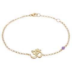 Chain Om Bracelet in 14kt Yellow Gold with Amethsyt Handcrafted Yoga Jewelry