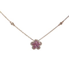 Chain Pendant – 18K Rose Gold with Round Diamonds and Pink Sapphires
