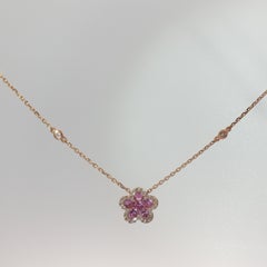 Chain Pendant – 18K Rose Gold with Round Diamonds and Pink Sapphires