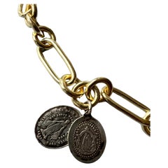 Chain Pendant Necklace Medal Virgin Mary Choker Vintage Silver Gold Plate