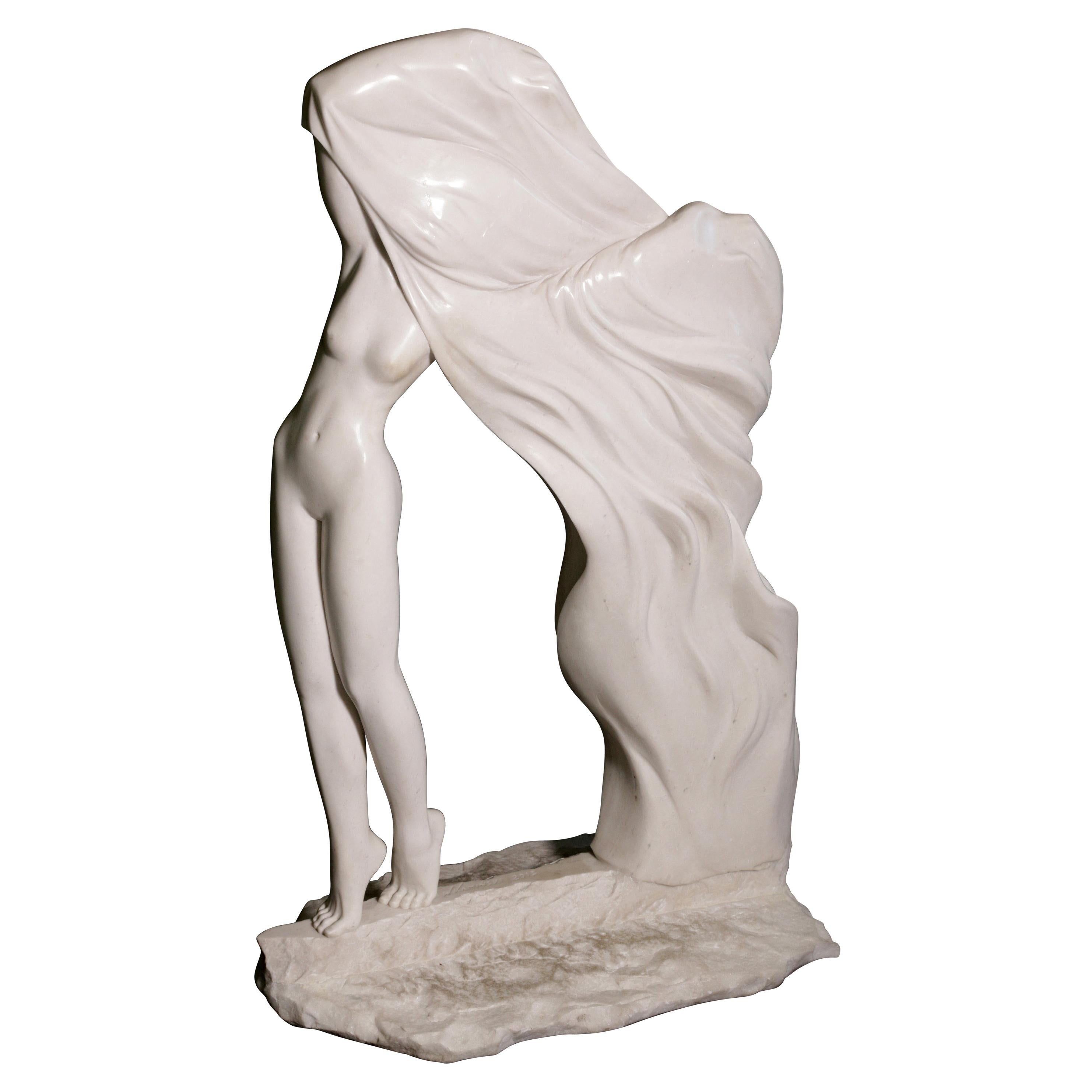 "CHAIN" Phase II, Hand-Crafted White Polished Marble Sculpture For Sale