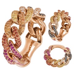 Chain Pink 18K Gold Multi Sapphire Ring for Her
