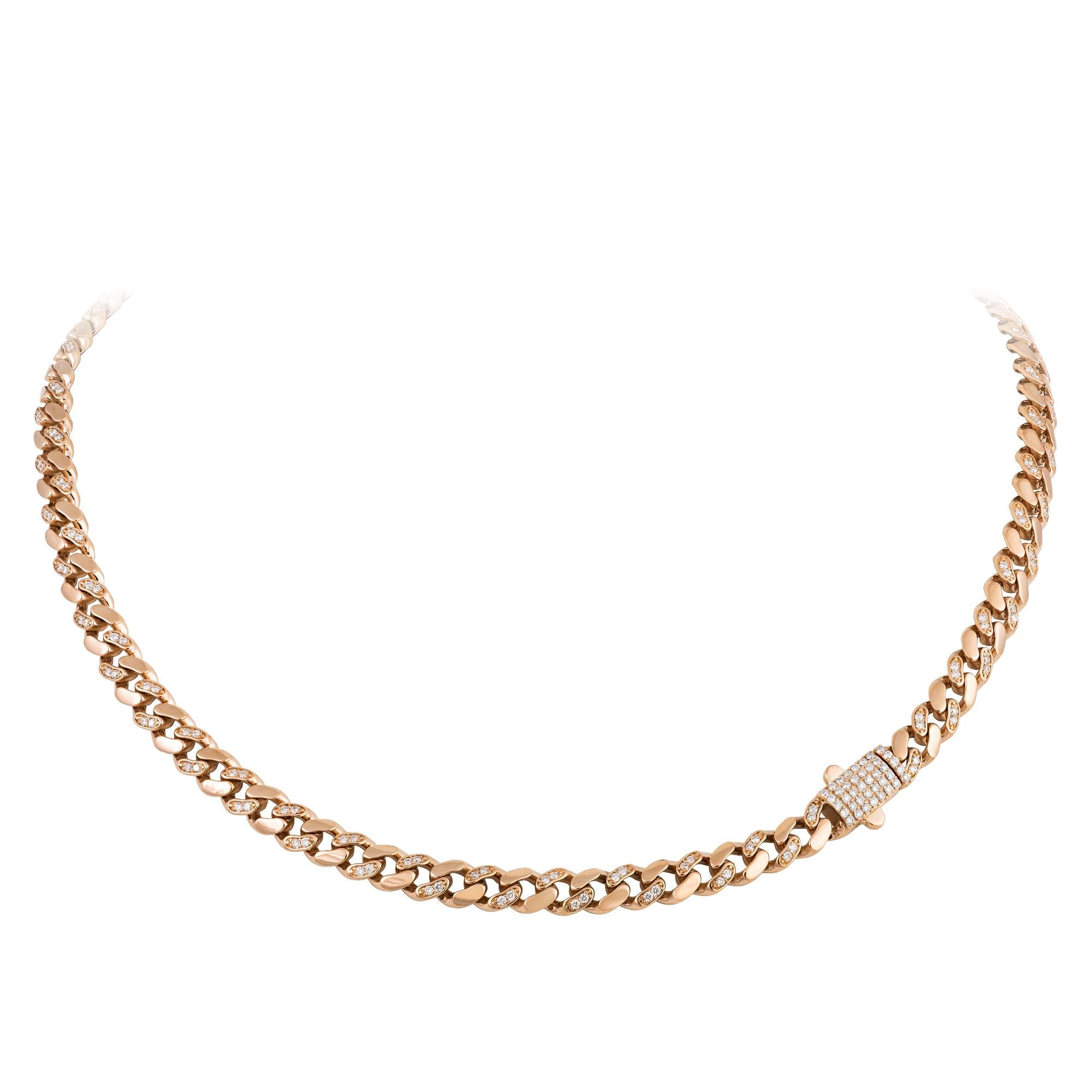 Chain Pink Gold 18K Necklace Diamond For Her In New Condition For Sale In Genève, GE