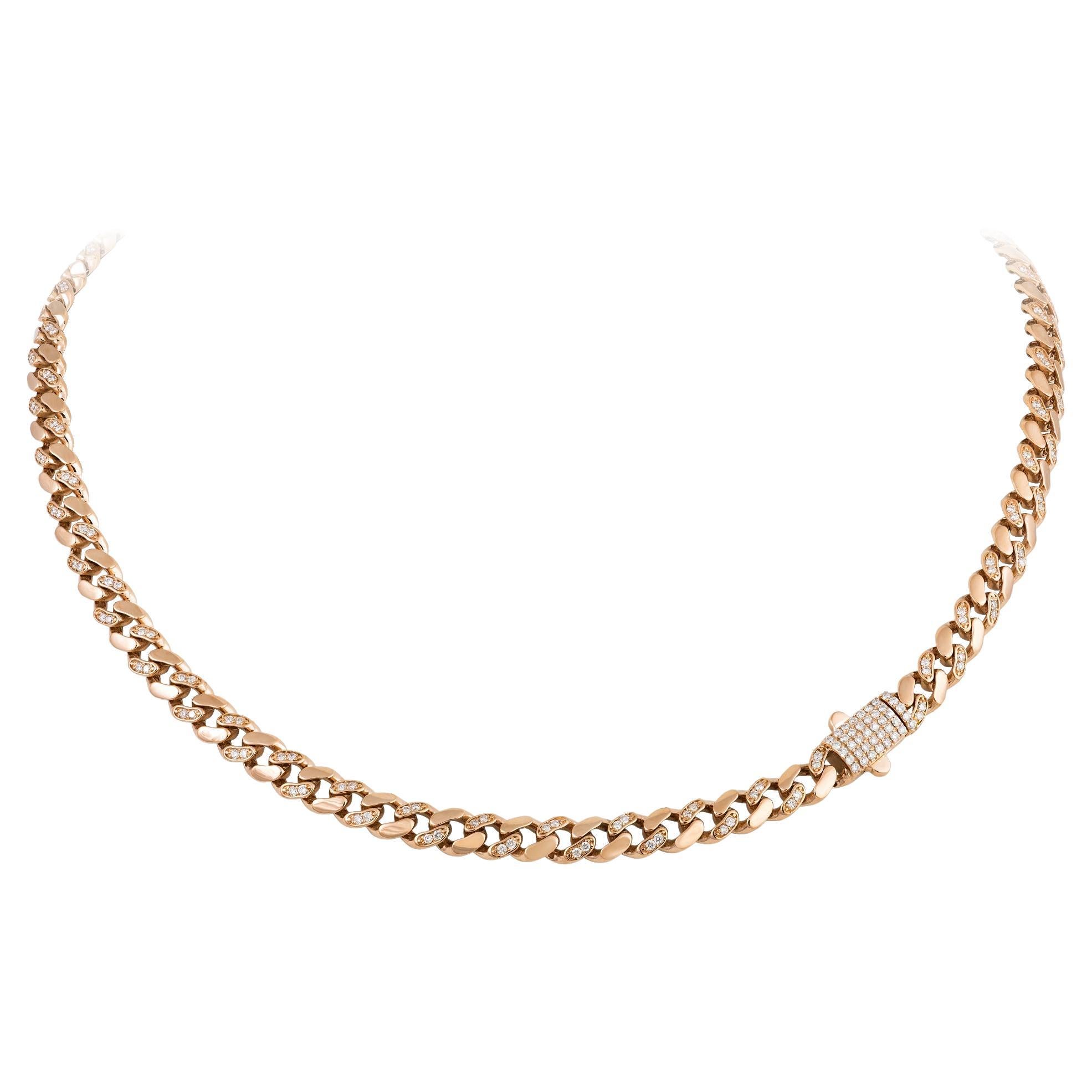 Chain Pink Gold 18K Necklace Diamond For Her