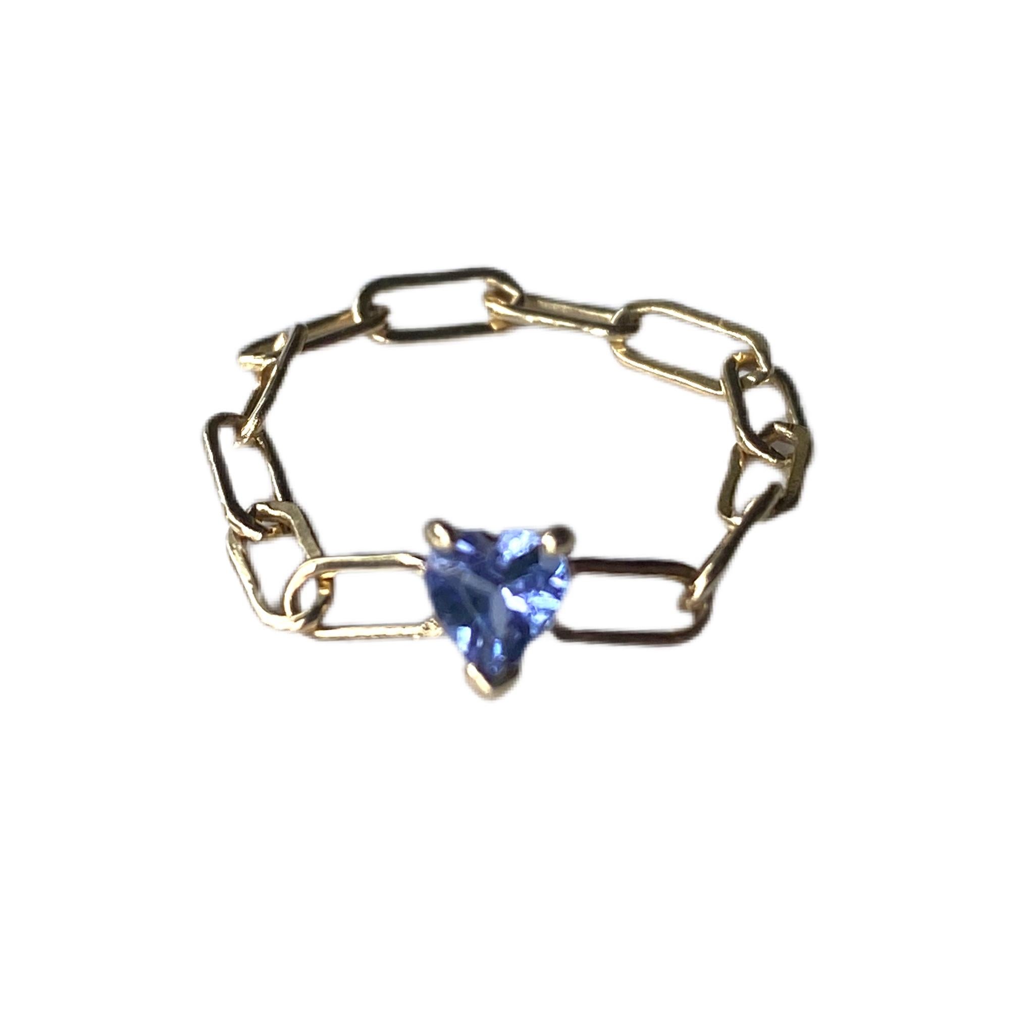 Contemporary Chain Ring Gold Heart Tanzanite 14K J Dauphin For Sale