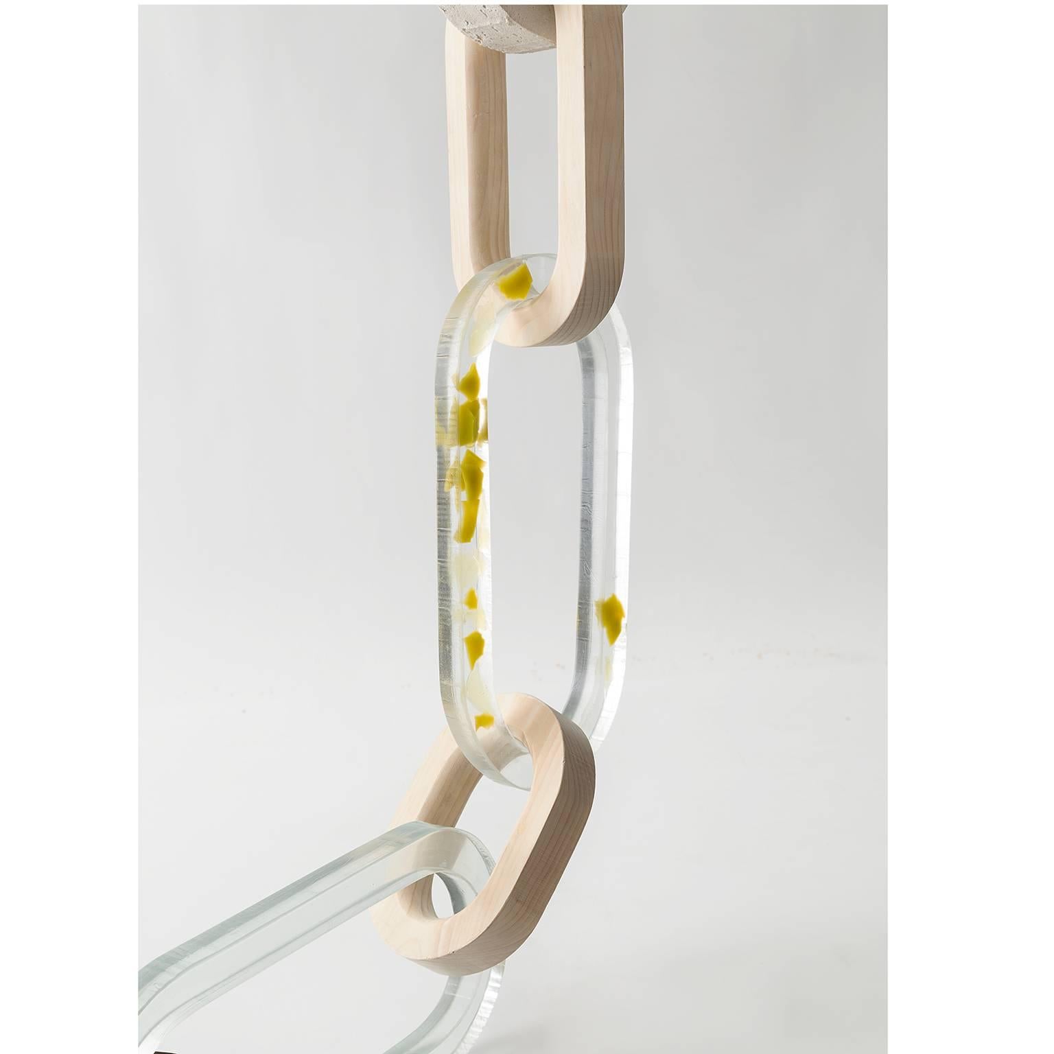 Organic Modern Twelve Foot Long Hanging Chain Sculpture in Concrete, Resin and Wood - IN STOCK For Sale