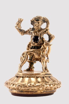 Chain seal in silver vermeil, garnet and carnelian. England 1870.