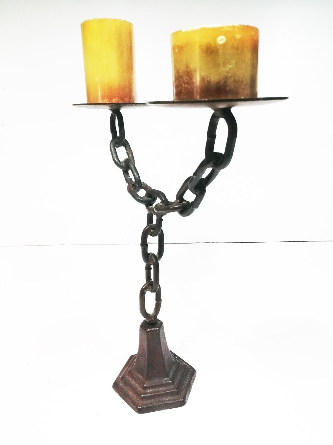Spanish Art Deco , Chain Shaped Iron Candlestick, Spain, Early 20th