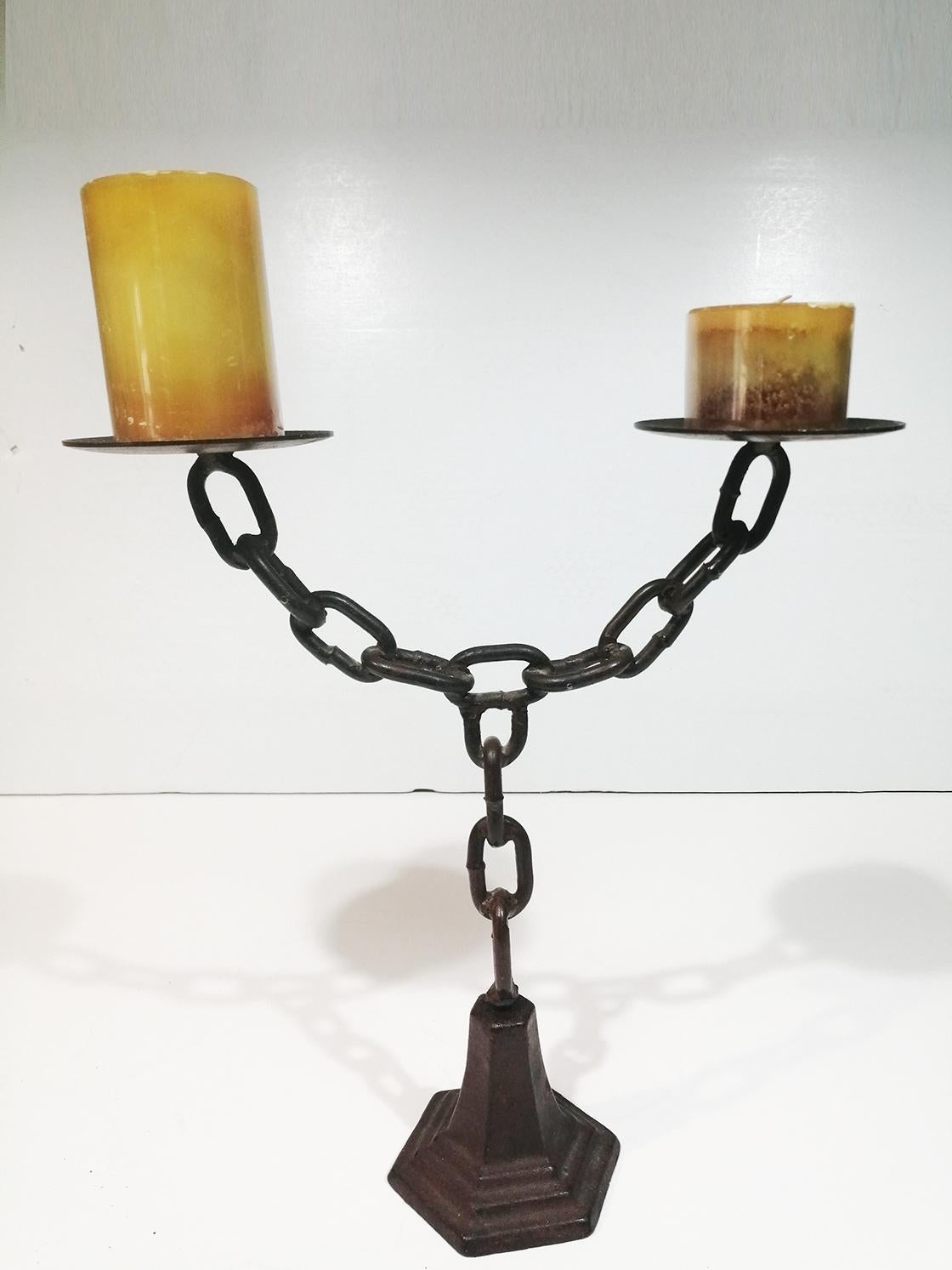 Art Deco , Chain Shaped Iron Candlestick, Spain, Early 20th 3