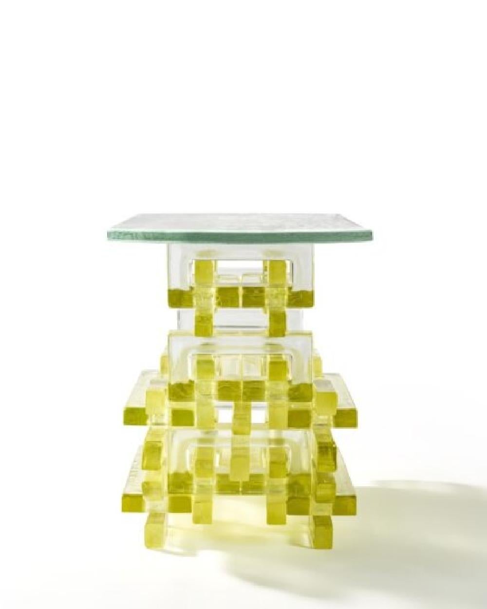 Glass CHAIN Side Table in Light amber by Bethan Laura Wood for Wonderglass For Sale