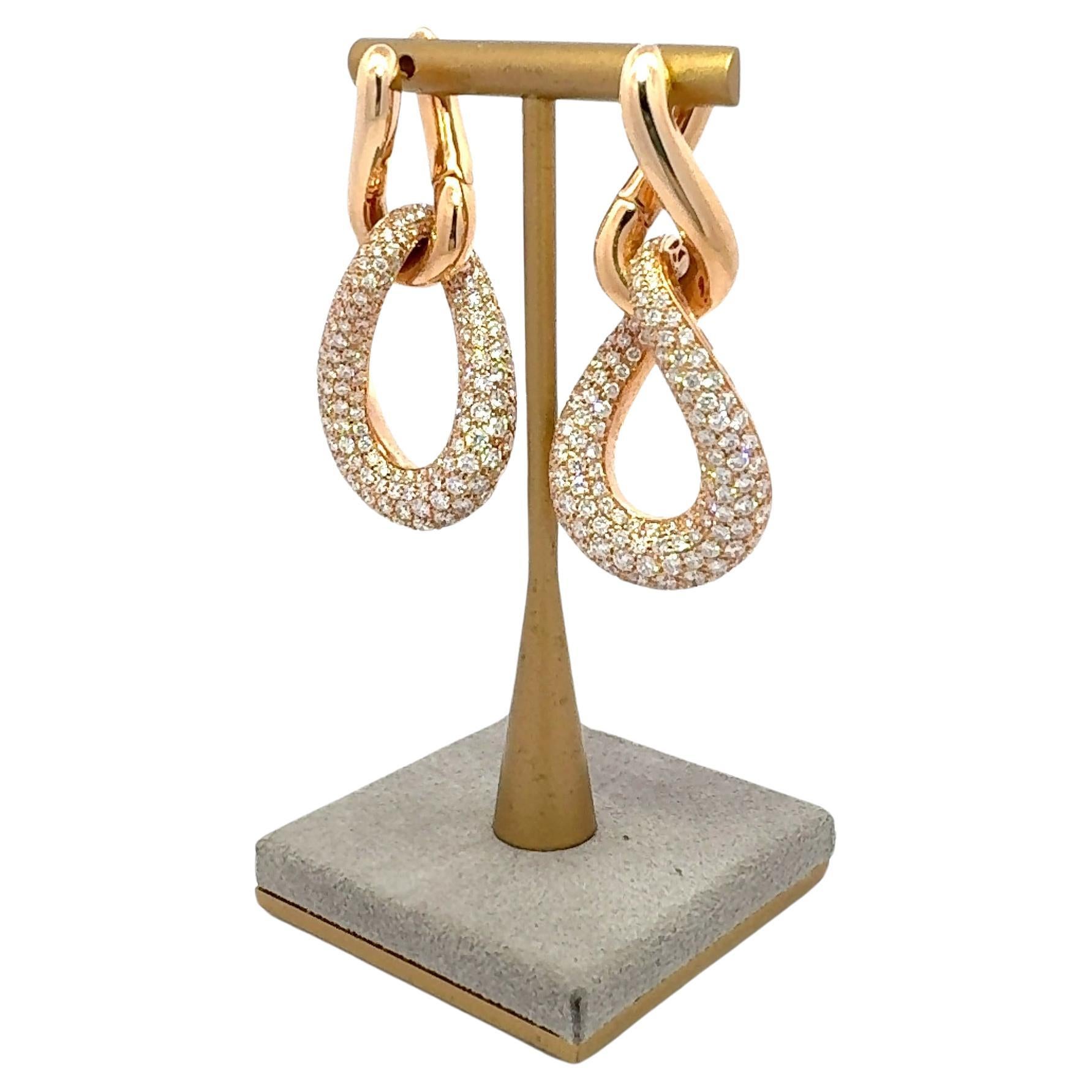 Chain Style Diamond 18K Yellow Gold Earrings For Her For Sale