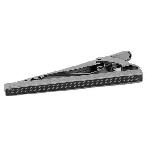 Chain Tie Clip with Black Enamel in Gunmetal For Sale