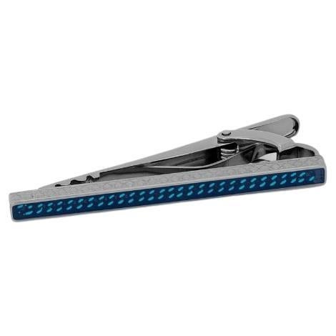 Chain Tie Clip with Blue Enamel in Gunmetal