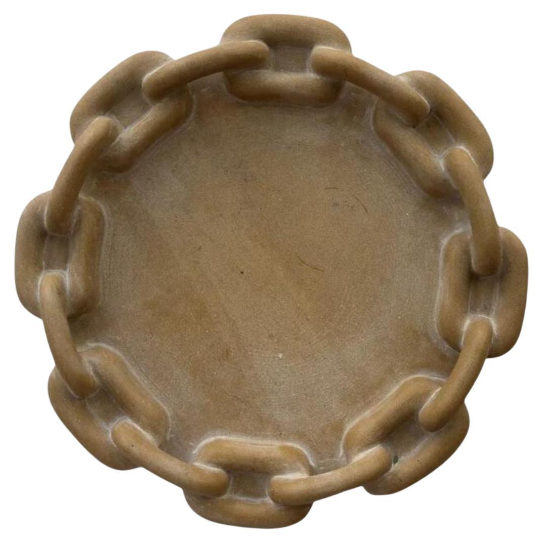 Chain Tray: Sculptural Link Tray in Honeycomb Jaisalmer Stone by Anastasio Home For Sale