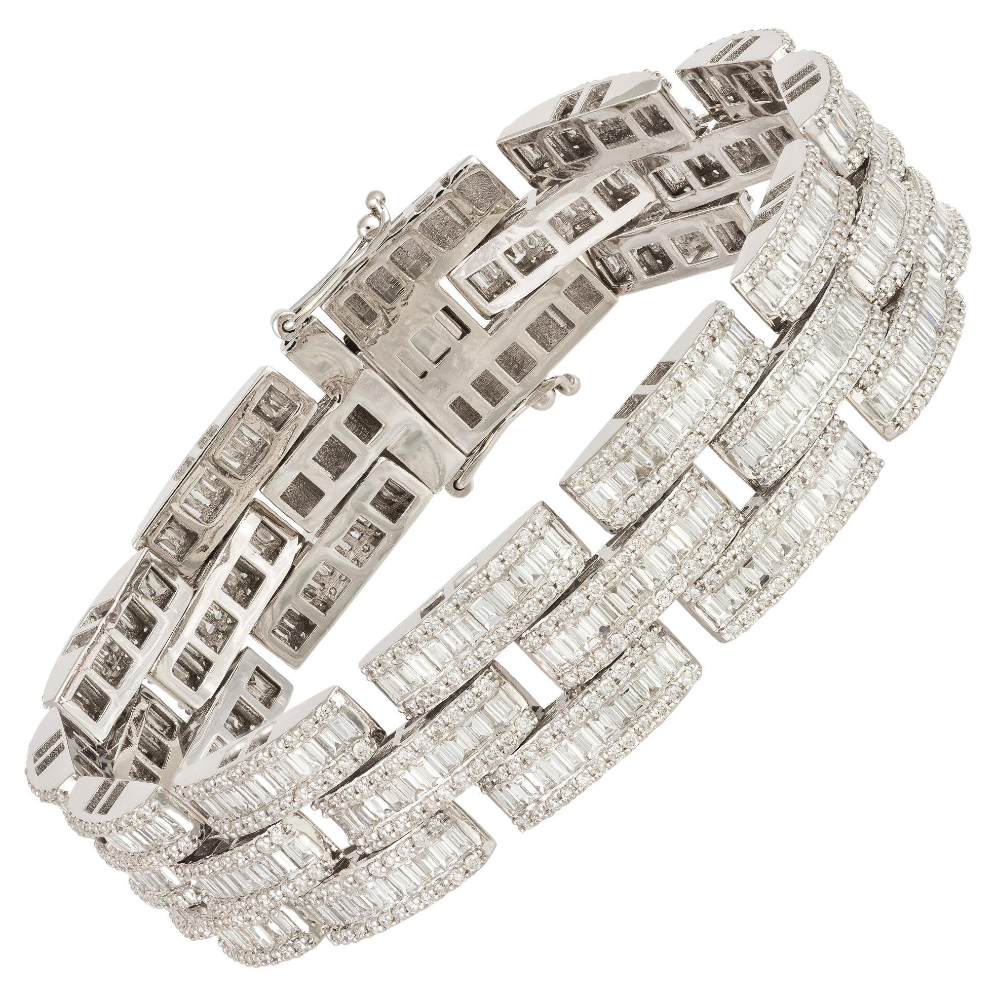 Chaîne Type Band Or blanc 18K Bracelet Diamant pour Elle