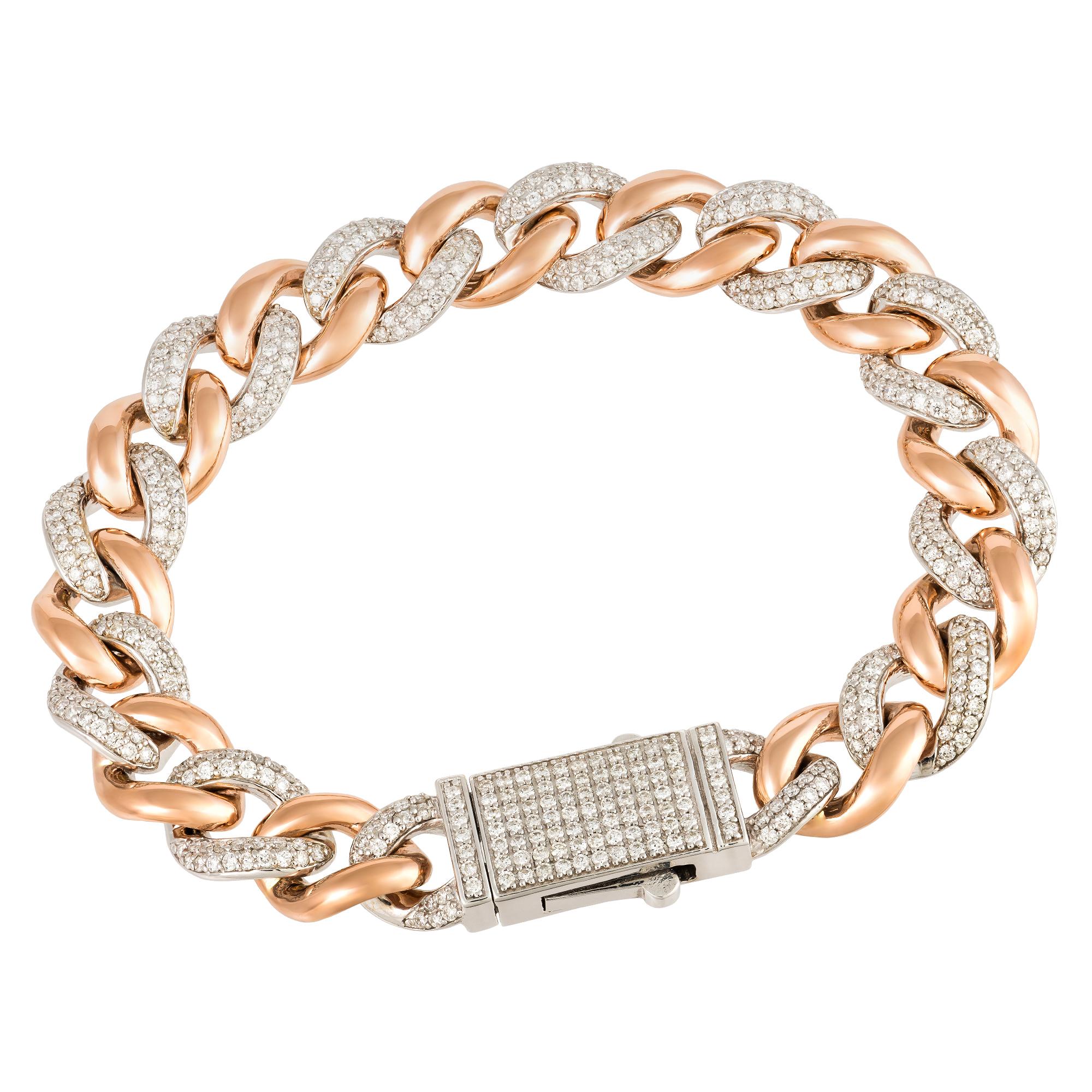 Modern Chain Unique White Pink Gold 18K Bracelet Diamond for Her For Sale