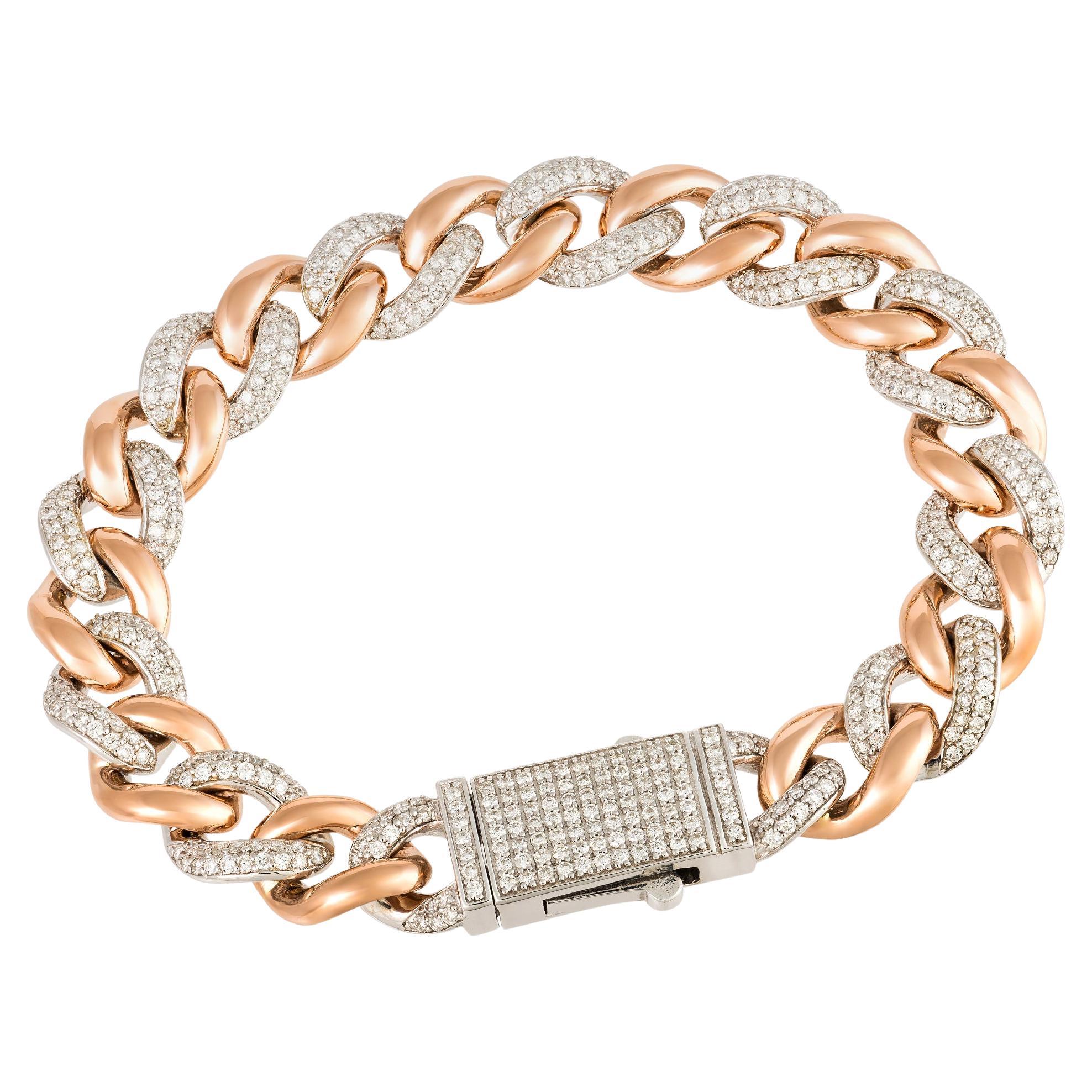 Chain Unique White Pink Gold 18K Bracelet Diamond for Her For Sale