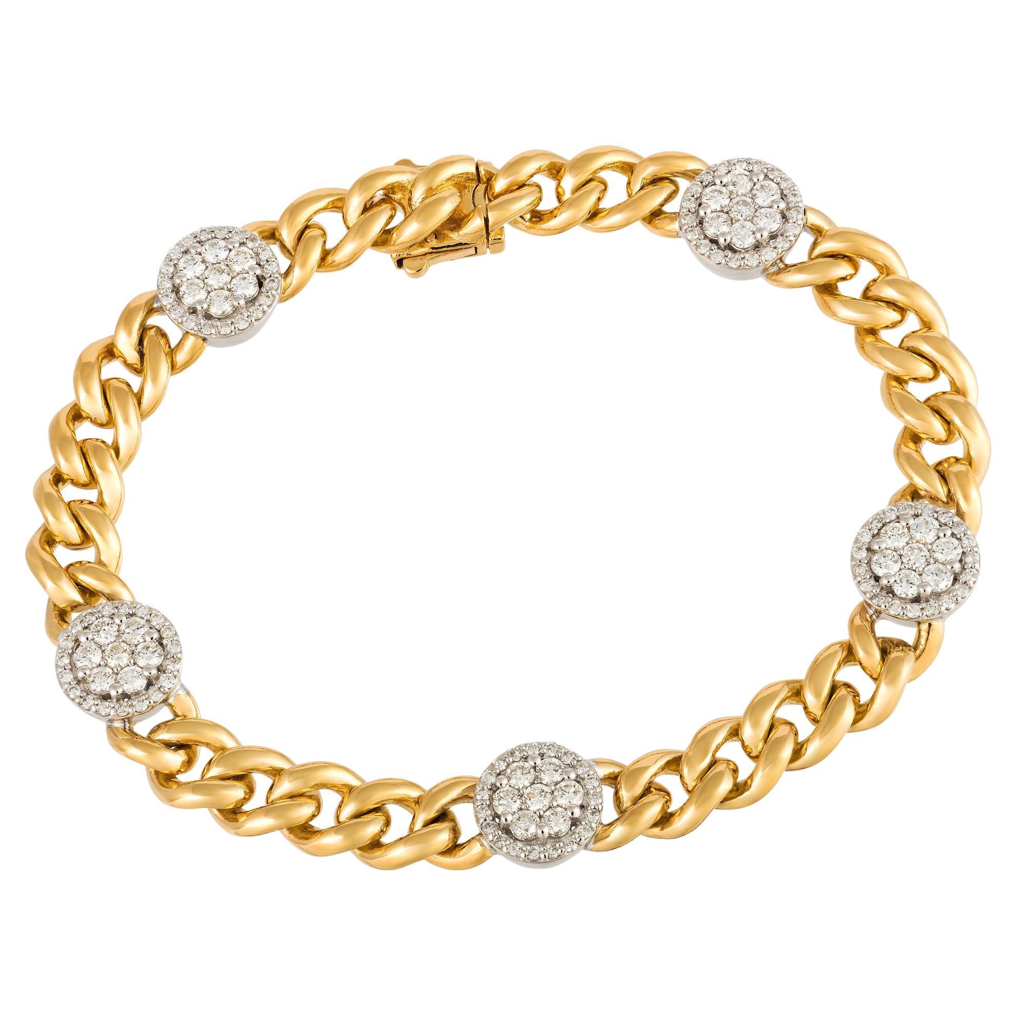Chain Unique White Yellow Gold 18K Bracelet Diamond for Her en vente