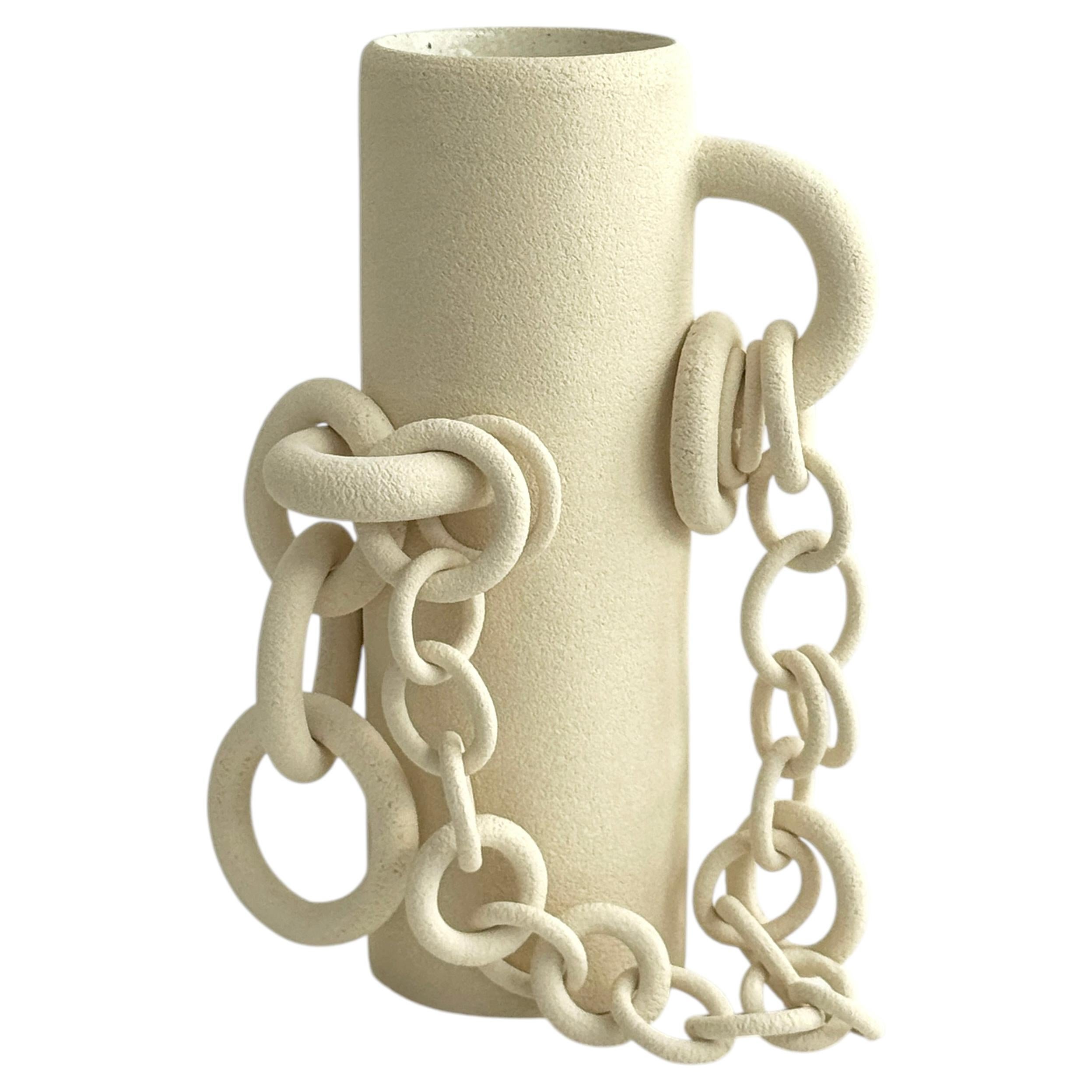 Chain Vase S by Kalou Dubus, Raw White Stoneware & Ash Glaze, Jewelry-Inspired