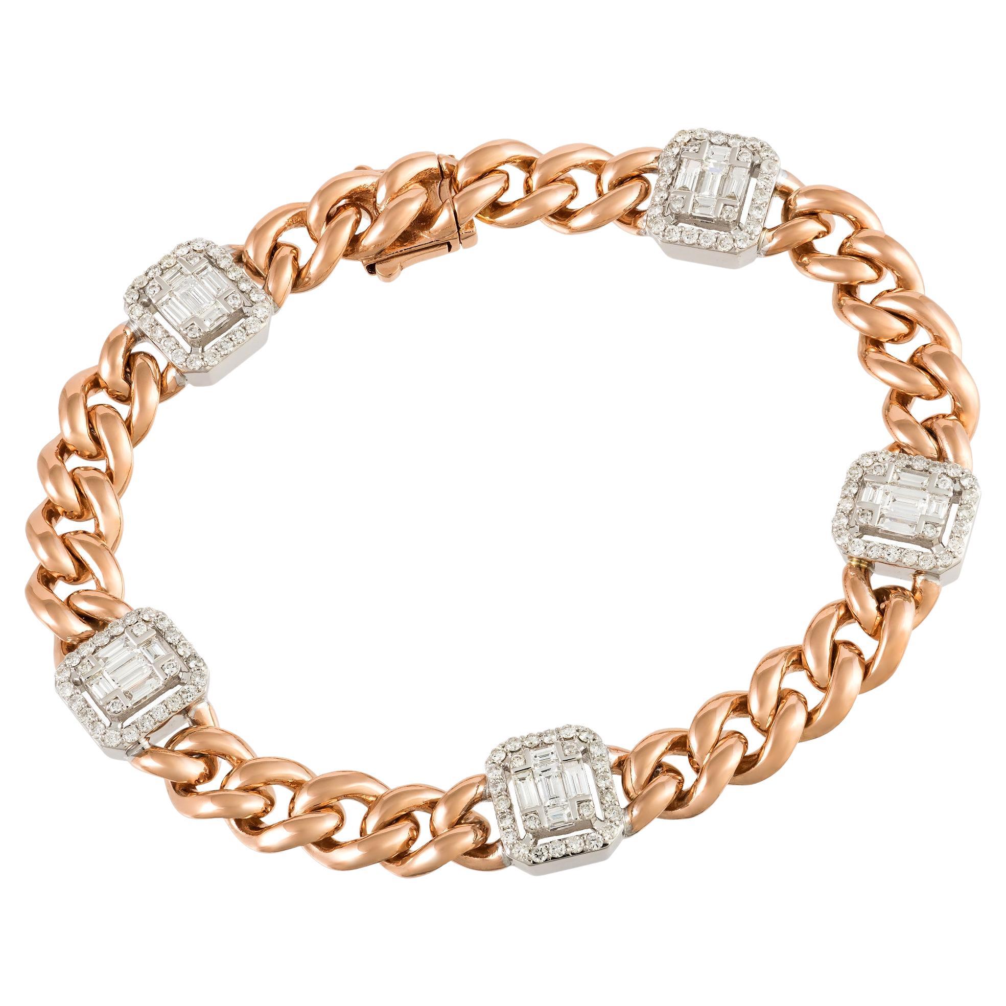 Chain White Pink Gold 18K Bracelet Diamond for Her