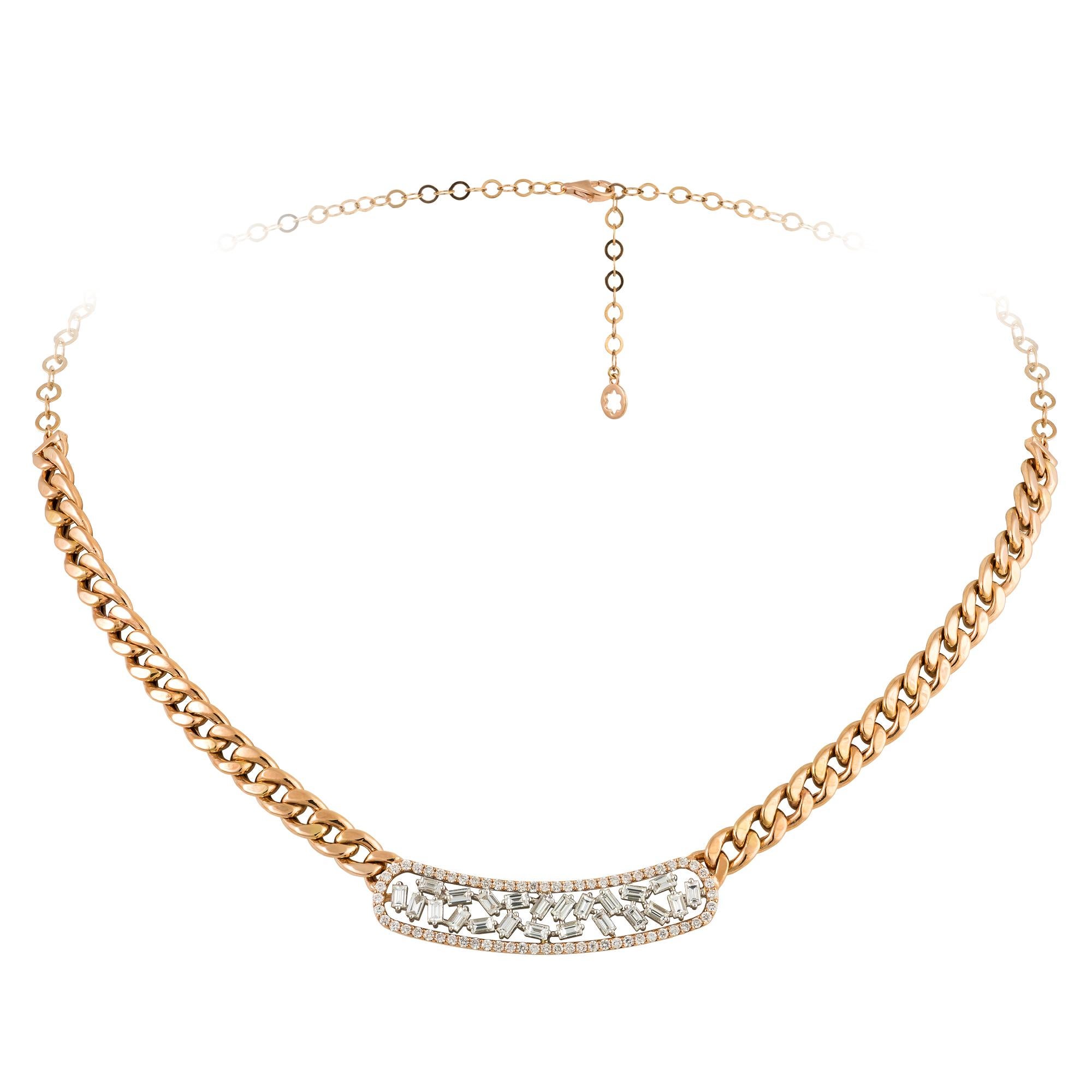 Moderne Chaîne en or blanc rose 18K Collier diamant pour elle en vente