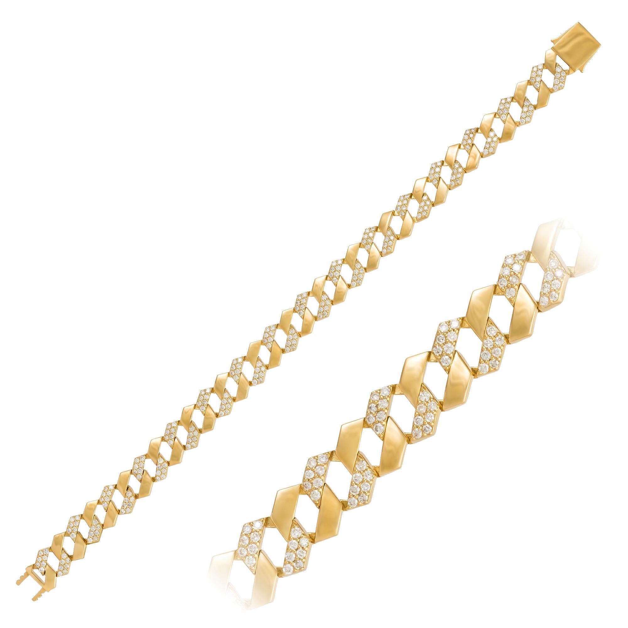 Moderne Chaîne Or Jaune Blanc 18K Bracelet Diamant Pour Elle en vente