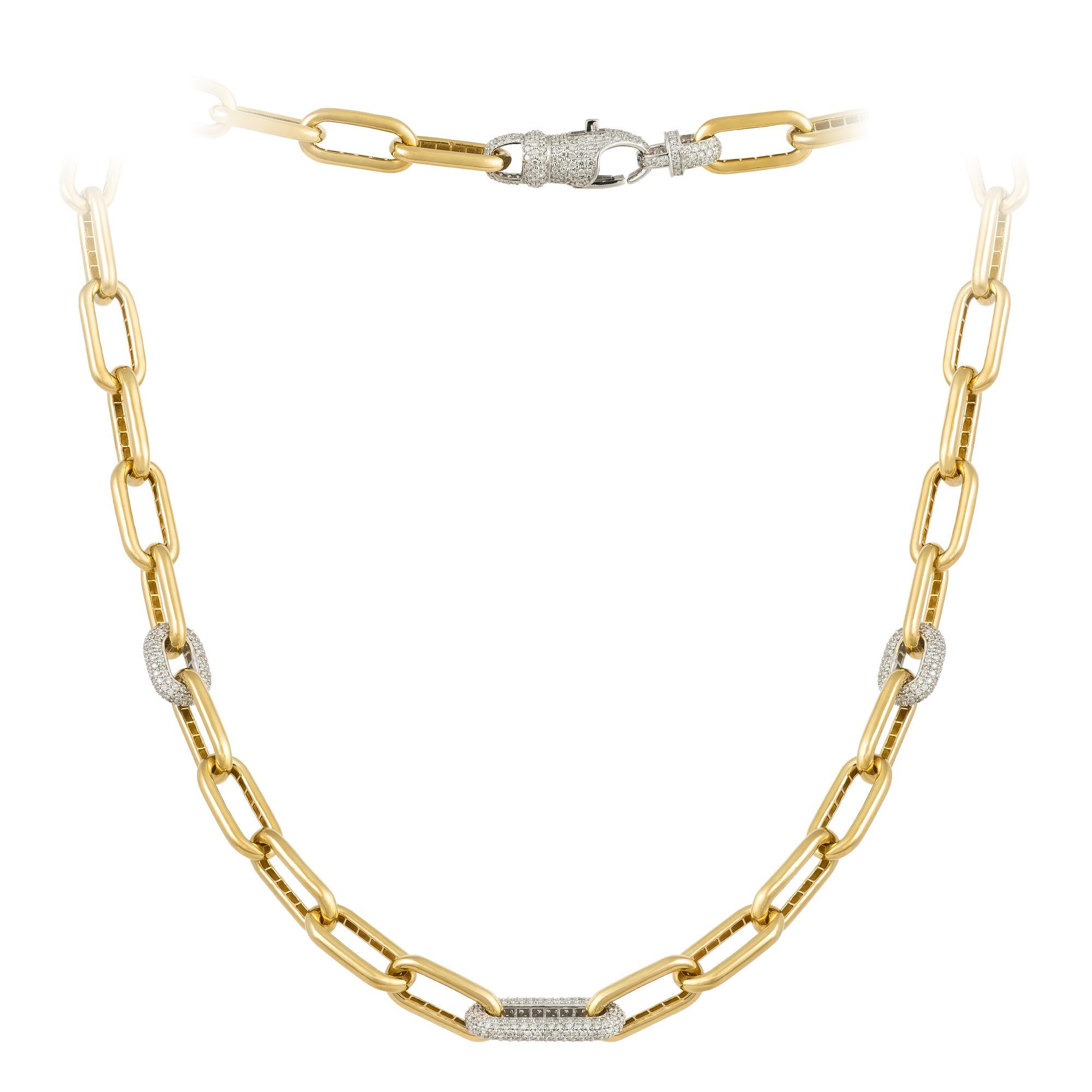 Chain White Yellow Gold 18K Necklace Diamond for Her In New Condition For Sale In Montreux, CH