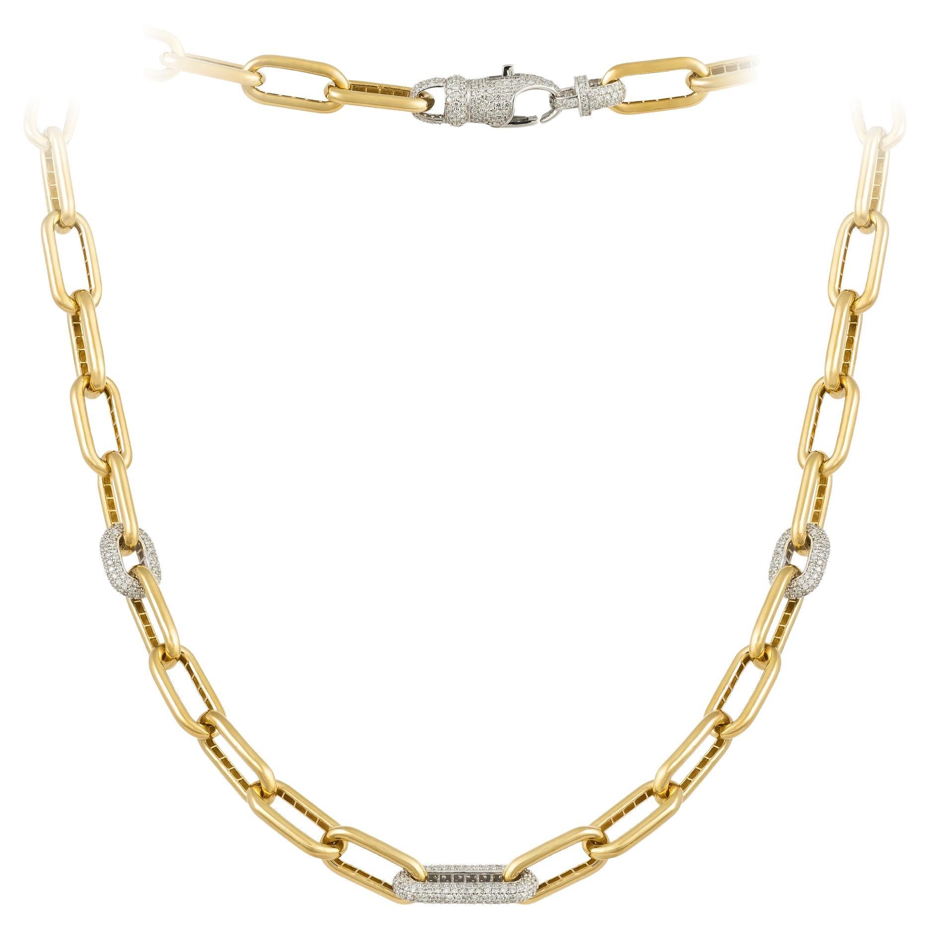 Chain White Yellow Gold 18K Necklace Diamond for Her For Sale