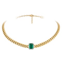 Chain White Yellow Gold 18K Necklace Emerald Diamond For Her
