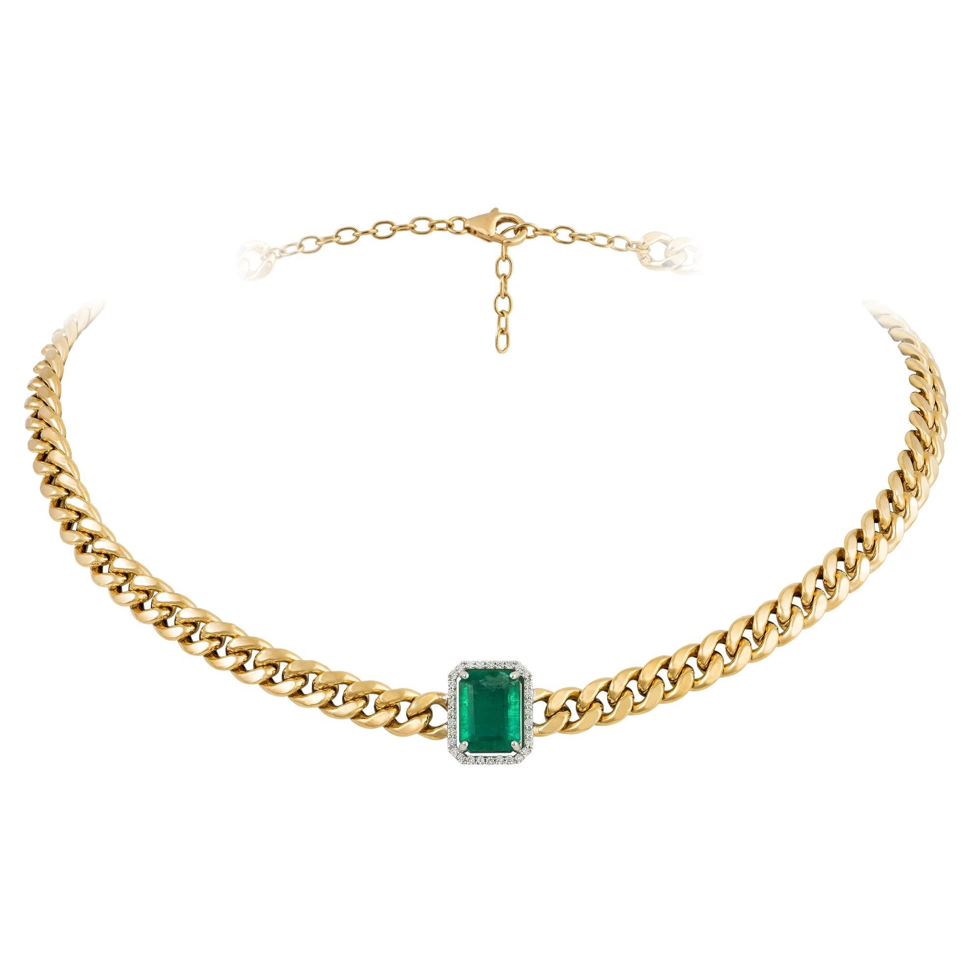 Halskette aus Weiß-Gelbgold mit 18 Karat Smaragd und Diamant für sie