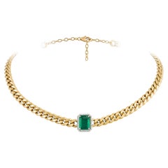 Chain White Yellow Gold 18K Necklace Emerald Diamond For Her