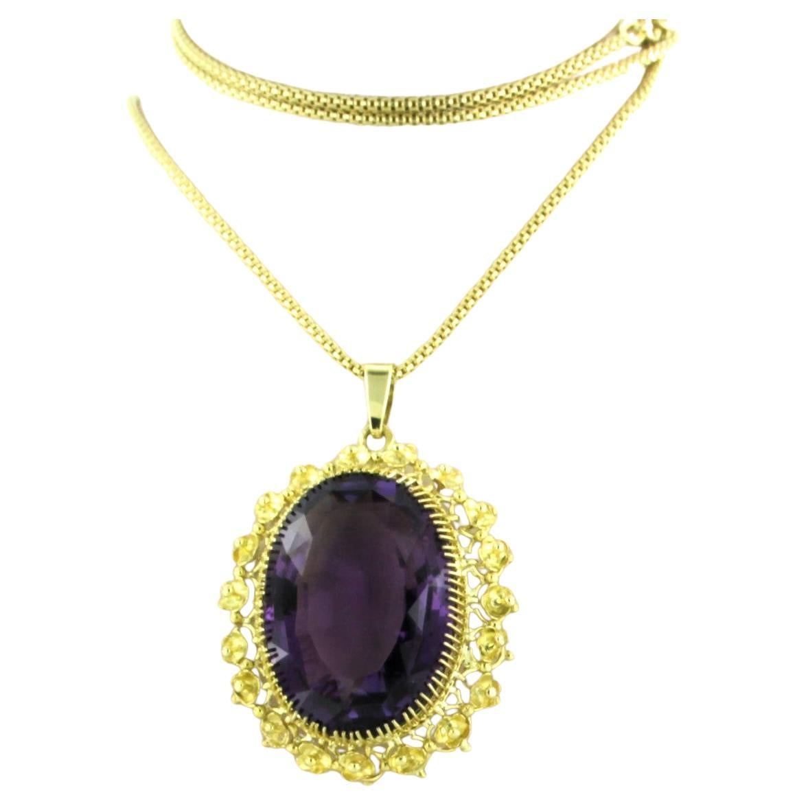 Chain with pendant set with amethyst 14k yellow gold 60 cm long