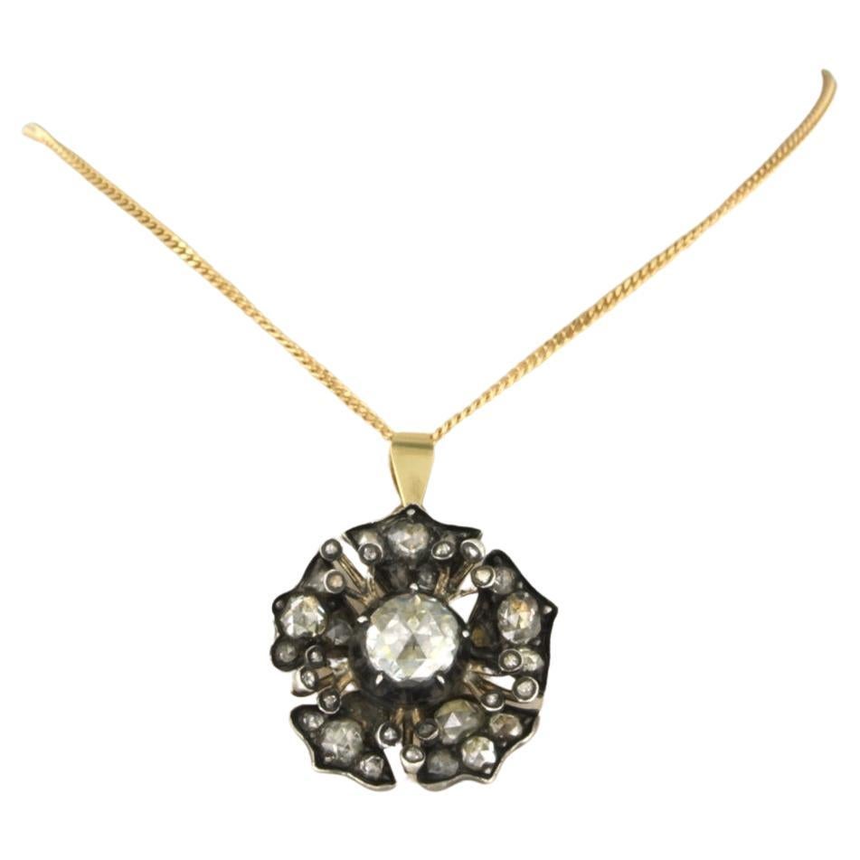 Chaîne avec pendentif serti de diamants or jaune 14 carats et argent