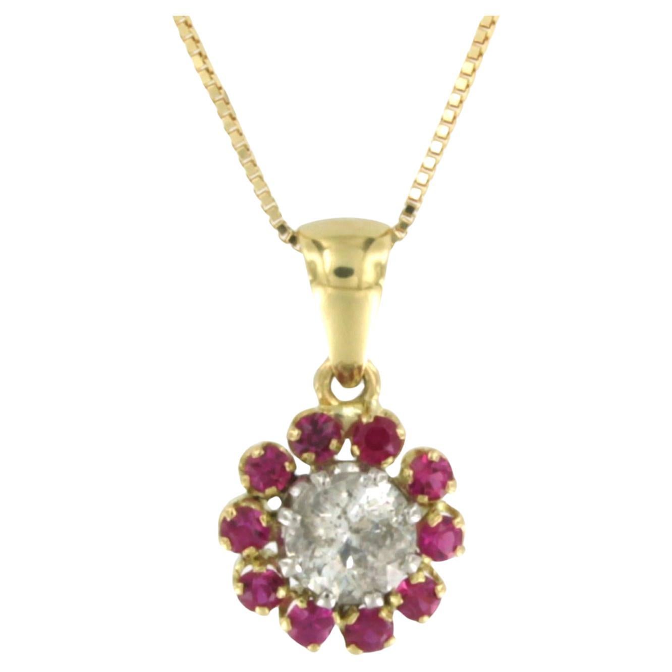 chain with pendant set with ruby and diamonds 18k yellow gold For Sale