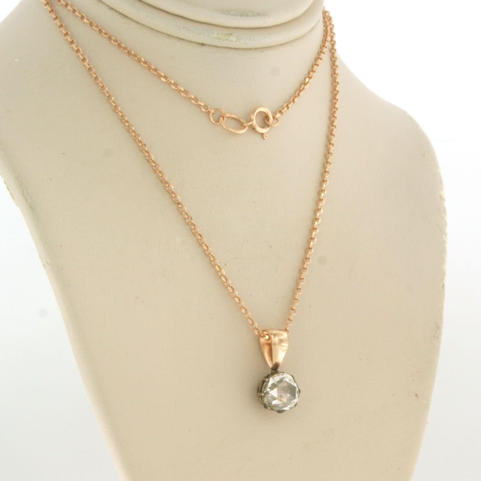 Early Victorian Chain with solitair pendant set with diamond 14k pink gold For Sale