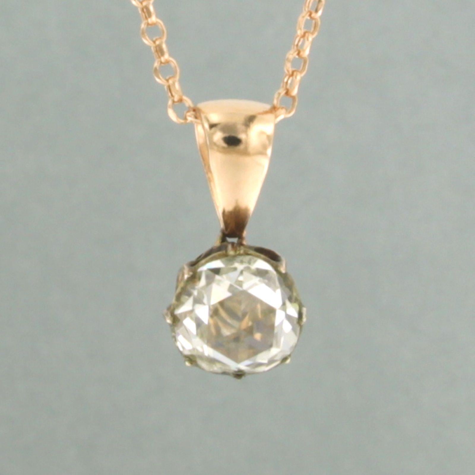 Rose Cut Chain with solitair pendant set with diamond 14k pink gold For Sale