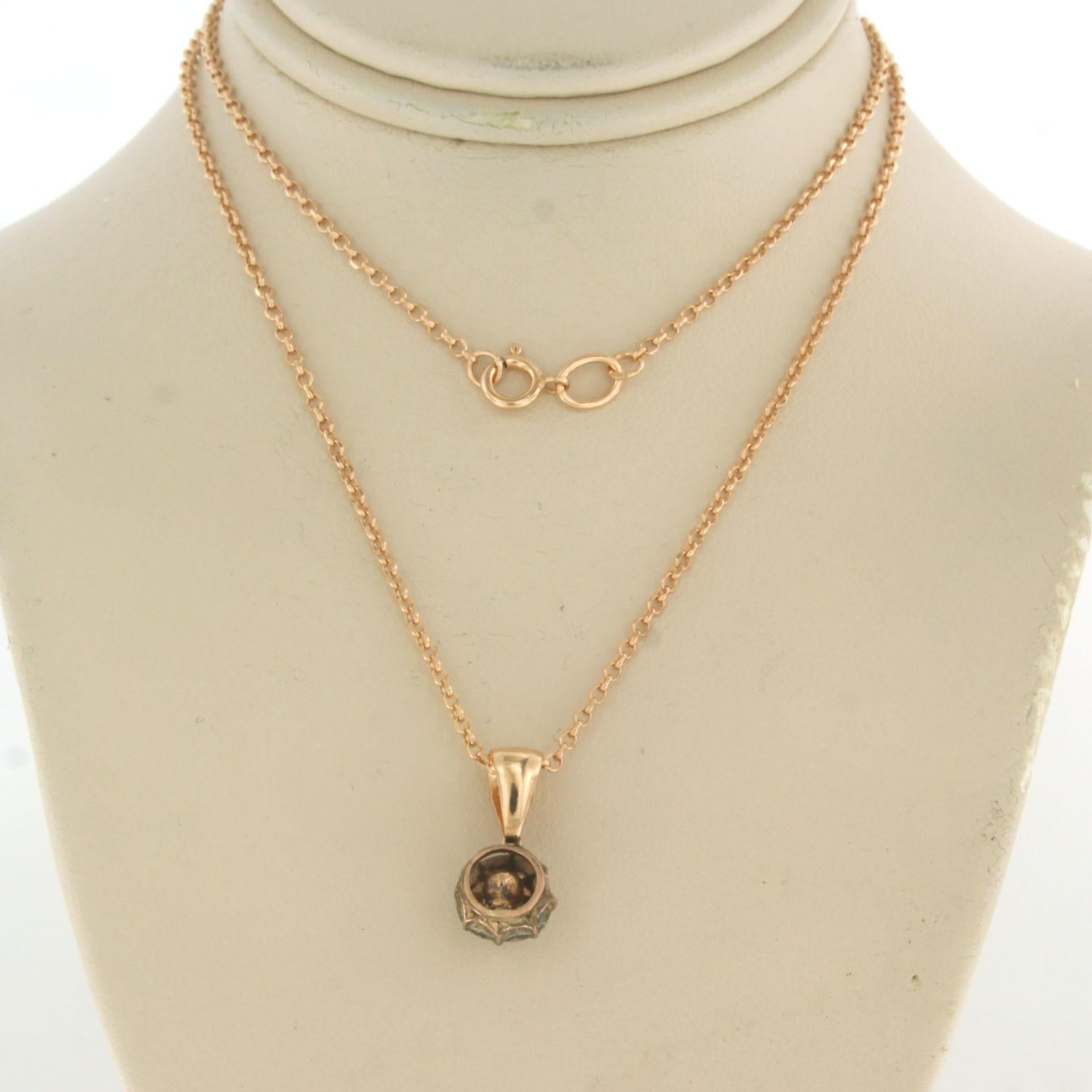Chain with solitair pendant set with diamond 14k pink gold In Good Condition For Sale In The Hague, ZH