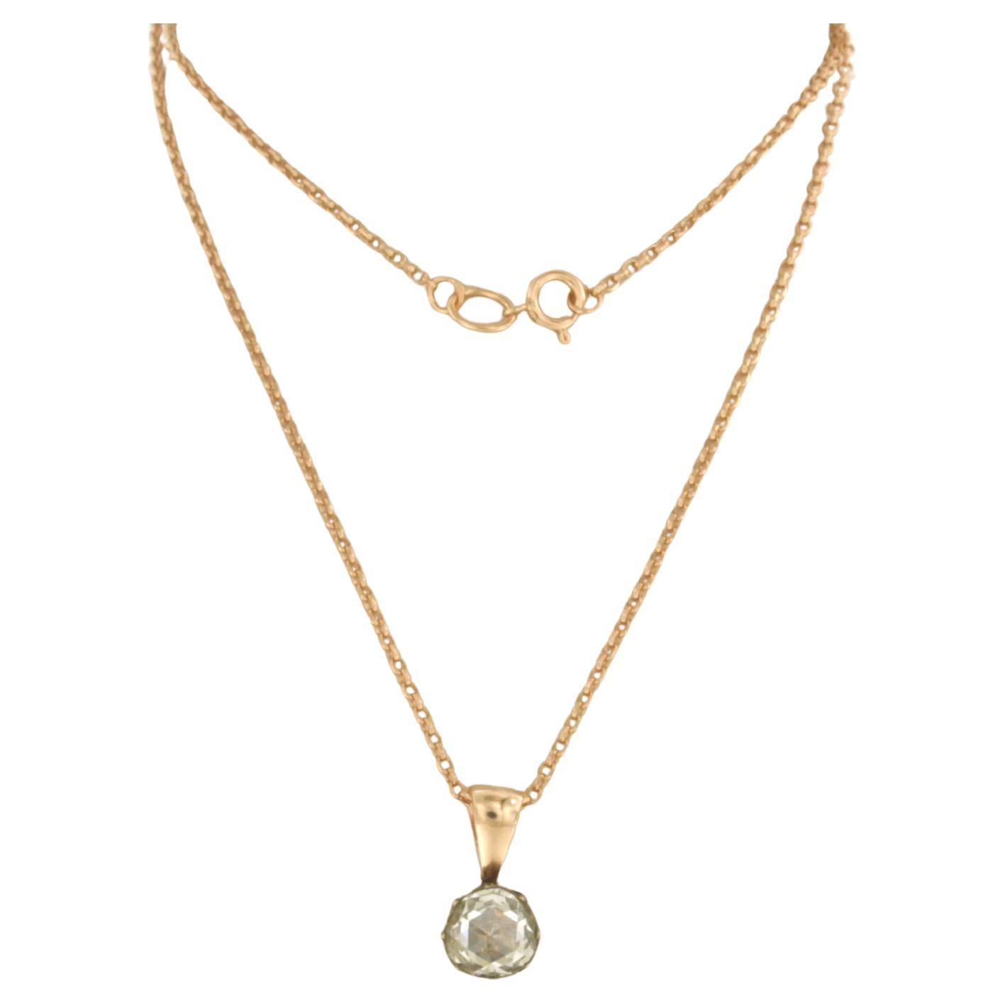 Chain with solitair pendant set with diamond 14k pink gold For Sale