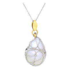 Chain Wrapped Mother of Pearl Fashion Pendant Necklace 14k White Yellow Gold